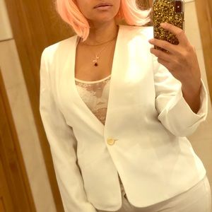 KAREN SCOTT white one-button blazer